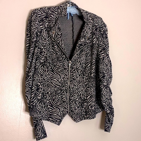 Vintage Y2K animal print Rouched sleeve zip up blazer jacket large blazer - Picture 1 of 9